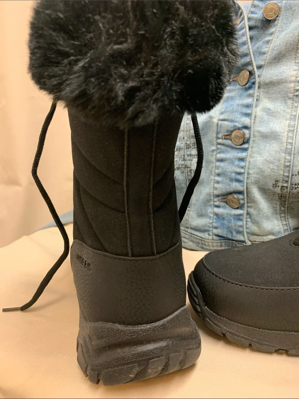 Lands' End Black Women's Fur-Trim Insulated Winter Boots